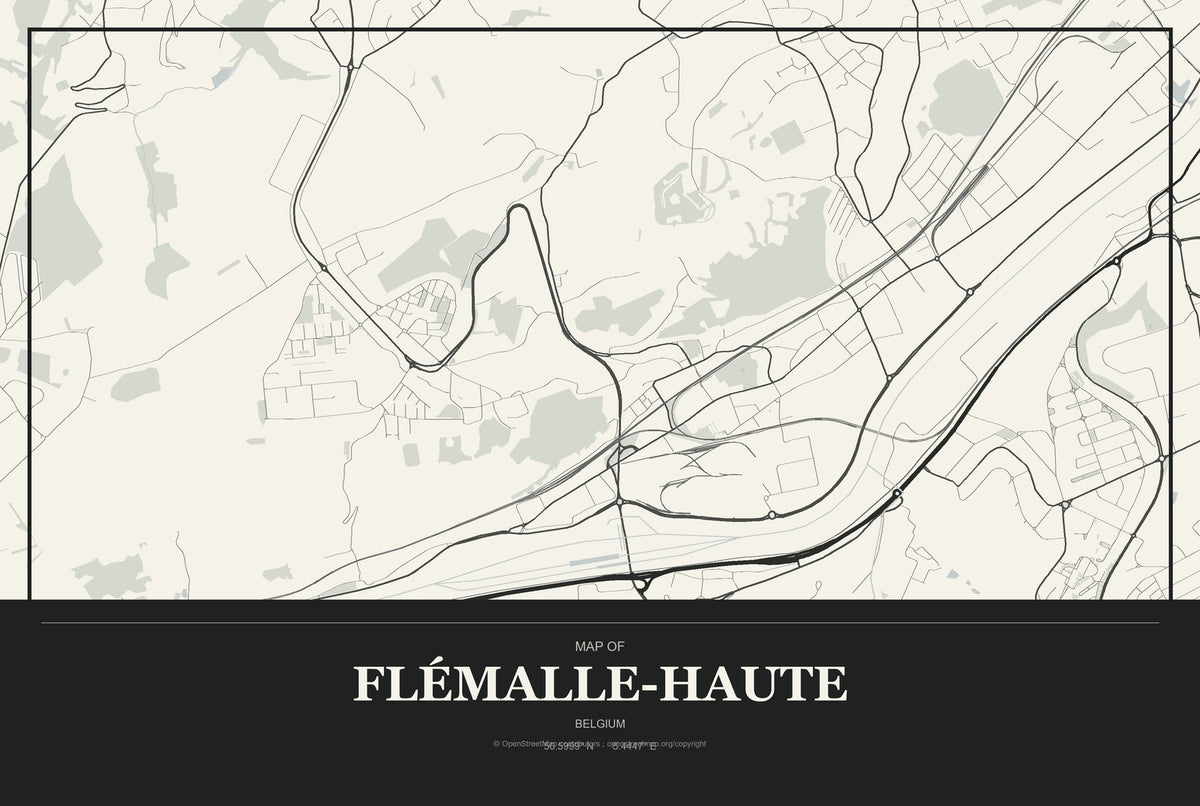 Flémalle-Haute, Belgium City Map Aluminum Sign in Museum Plaque style