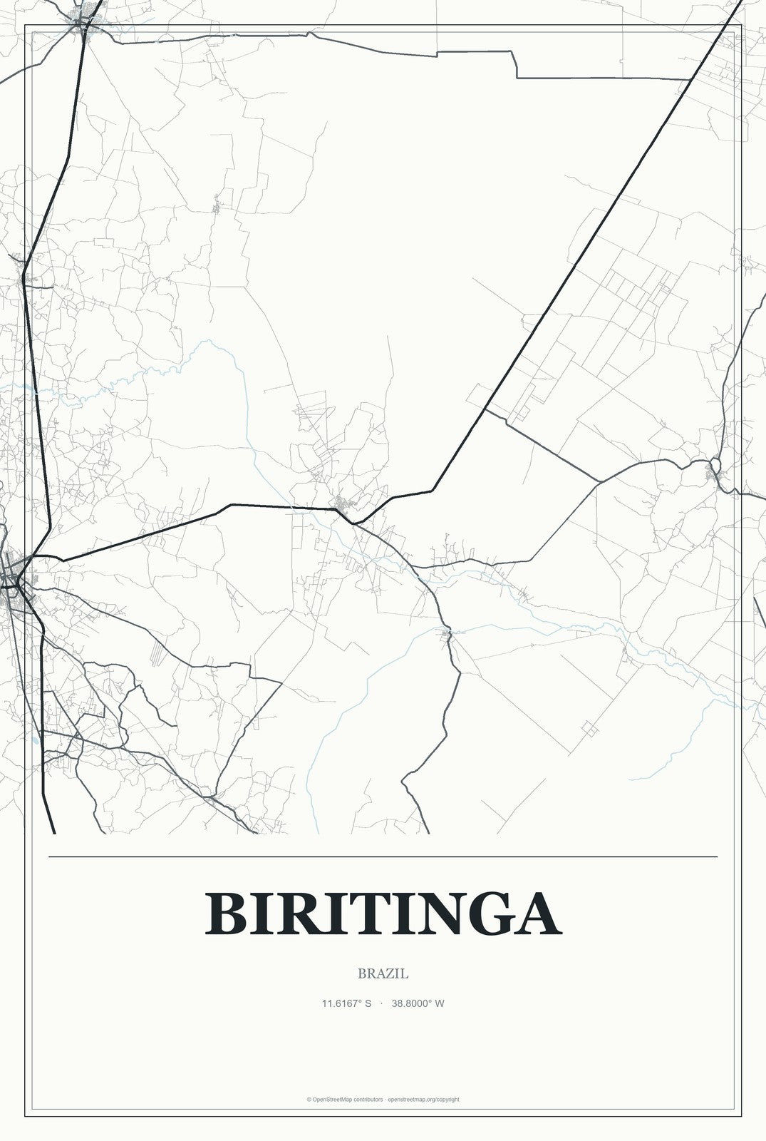 Biritinga, Brazil City Map Aluminum Sign in Gallery Air style