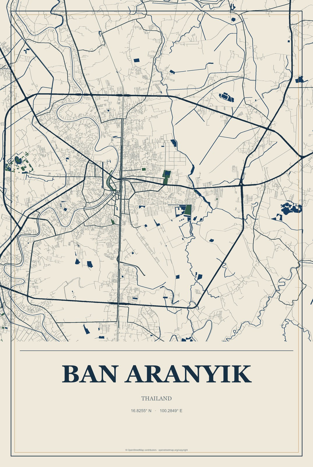 Ban Aranyik, Thailand City Map Aluminum Sign in Coastal Cutout style