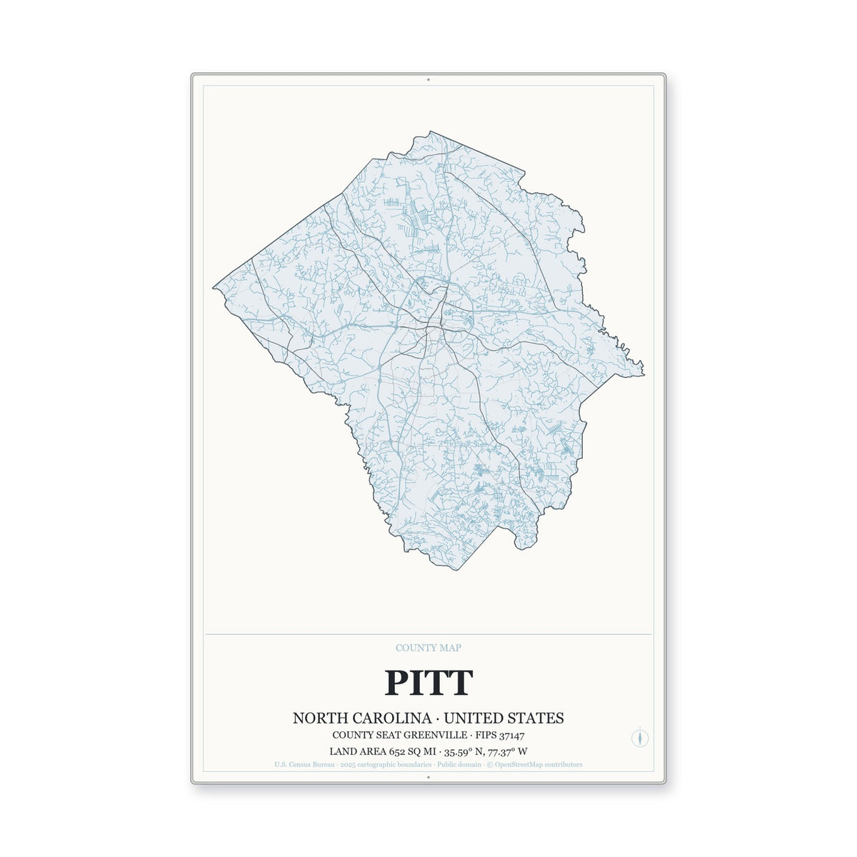 Pitt County, North Carolina Map Aluminum Sign in Gallery Air style