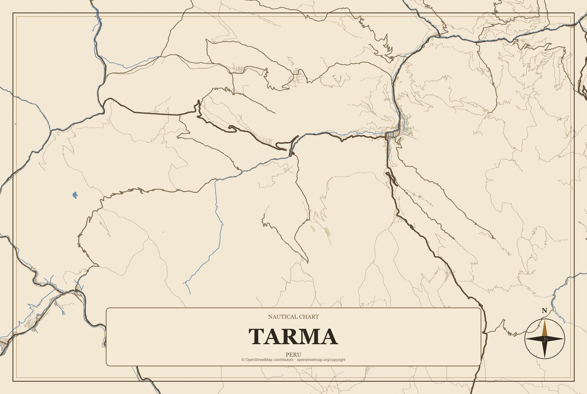 Tarma, Peru City Map Aluminum Sign in Heritage Nautical style