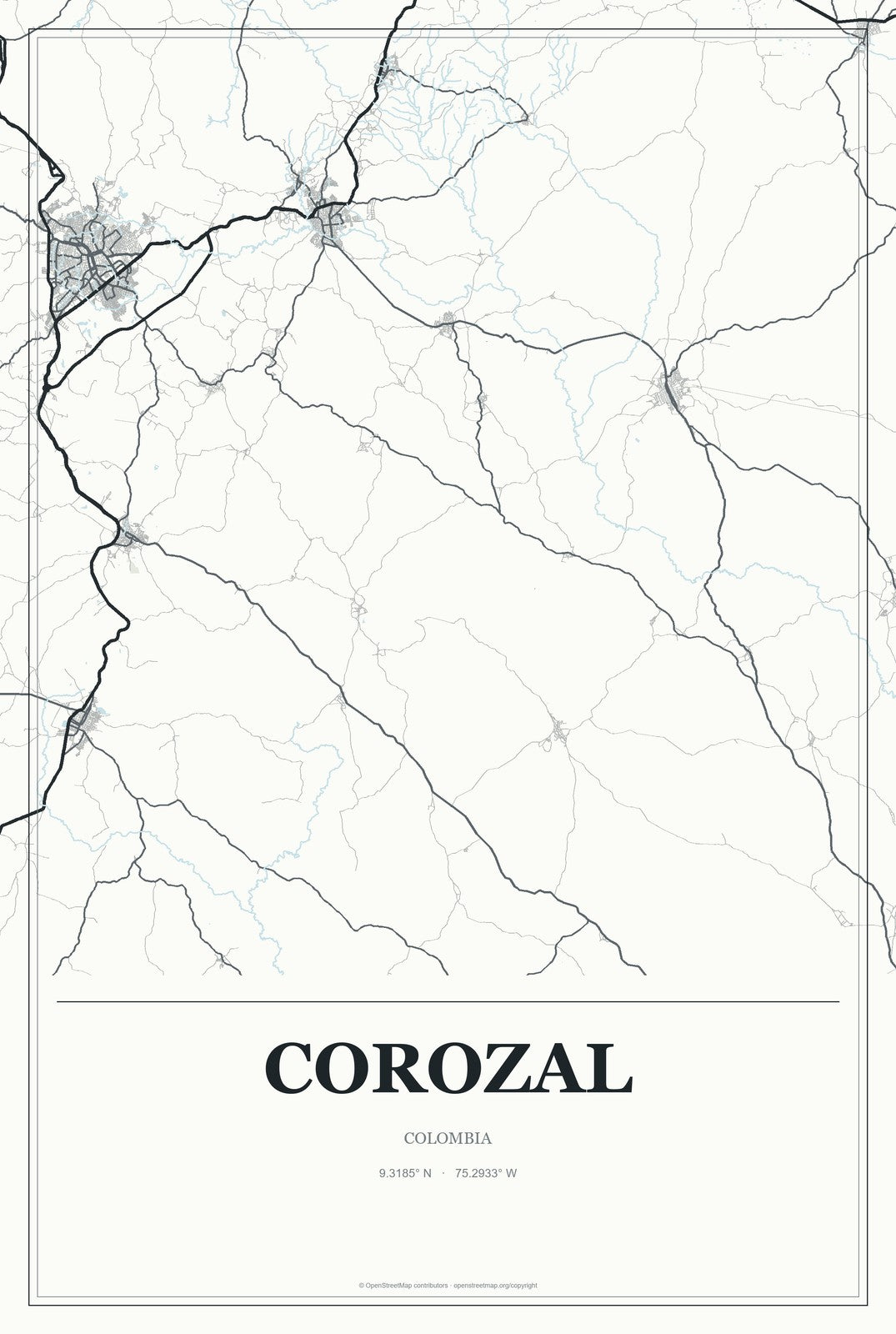 Corozal, Colombia City Map Aluminum Sign in Gallery Air style
