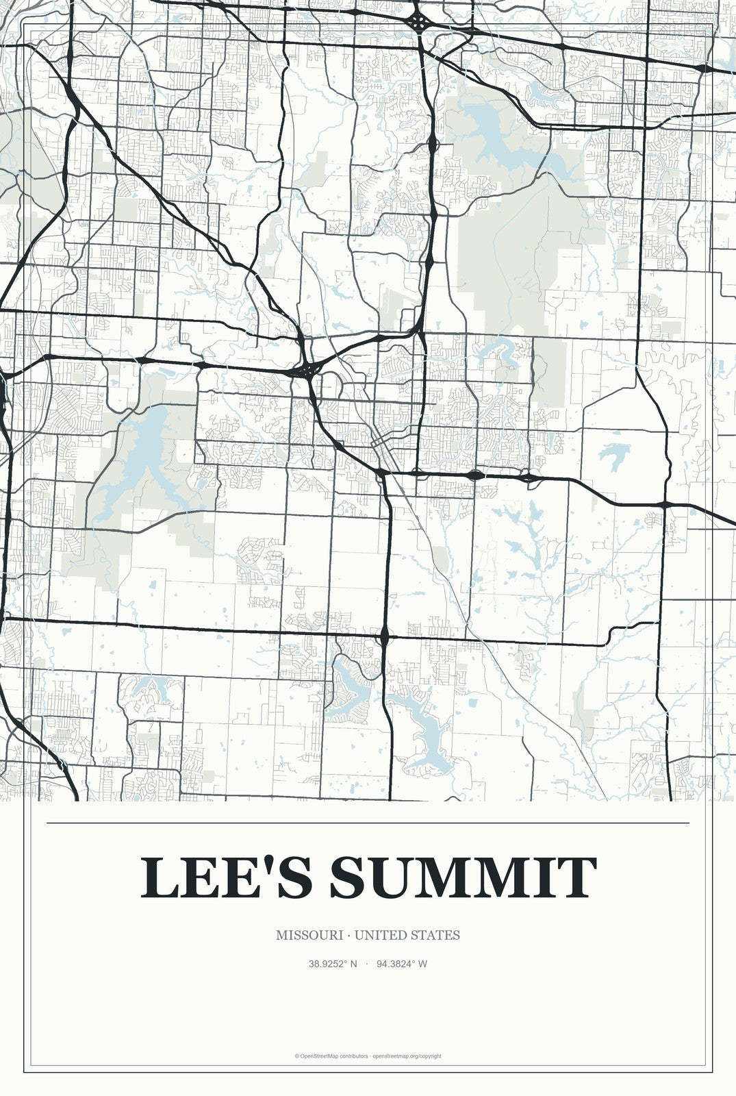 Lee's Summit, Missouri City Map Aluminum Sign in Gallery Air style