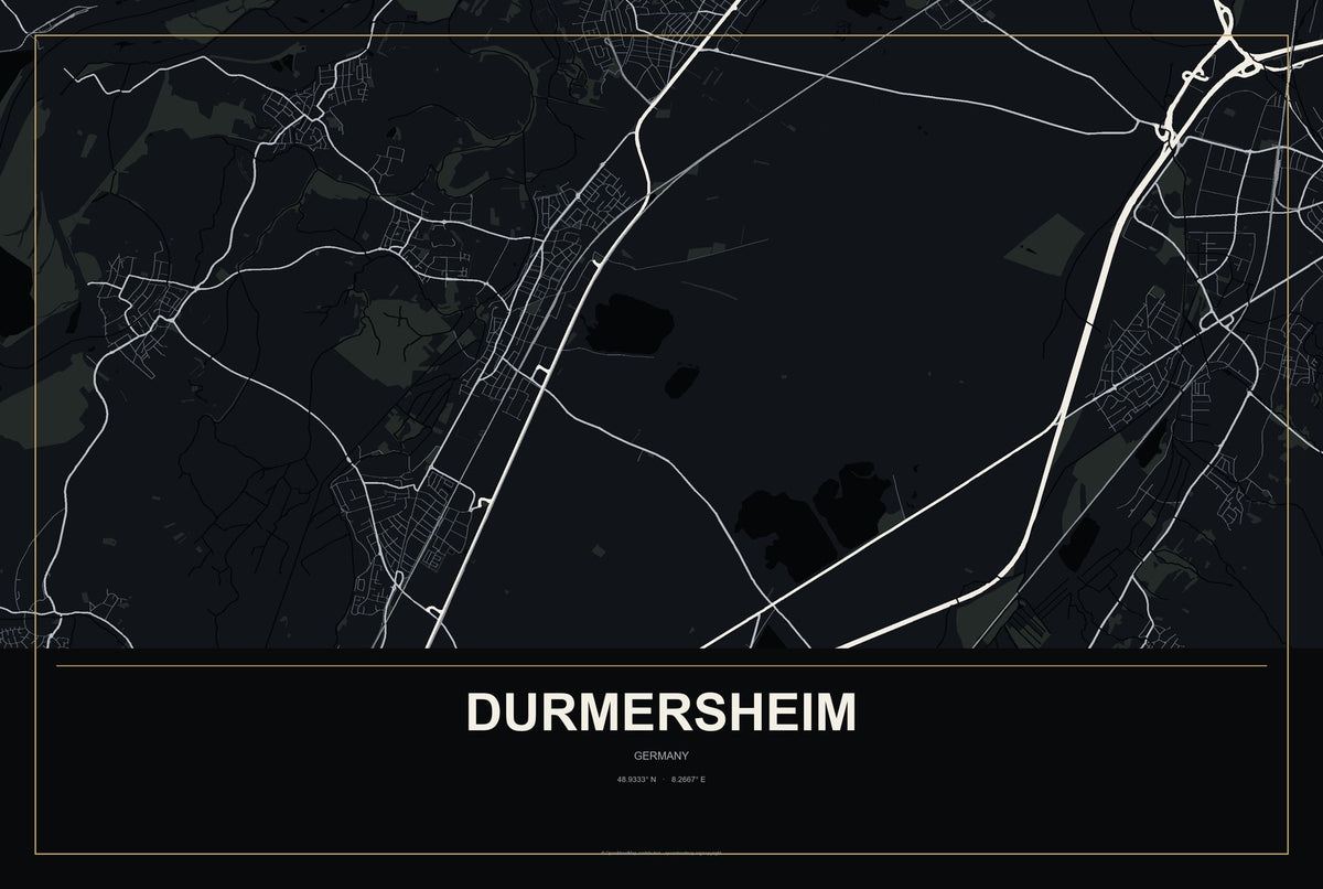 Durmersheim, Germany City Map Aluminum Sign in Metropolitan Noir style