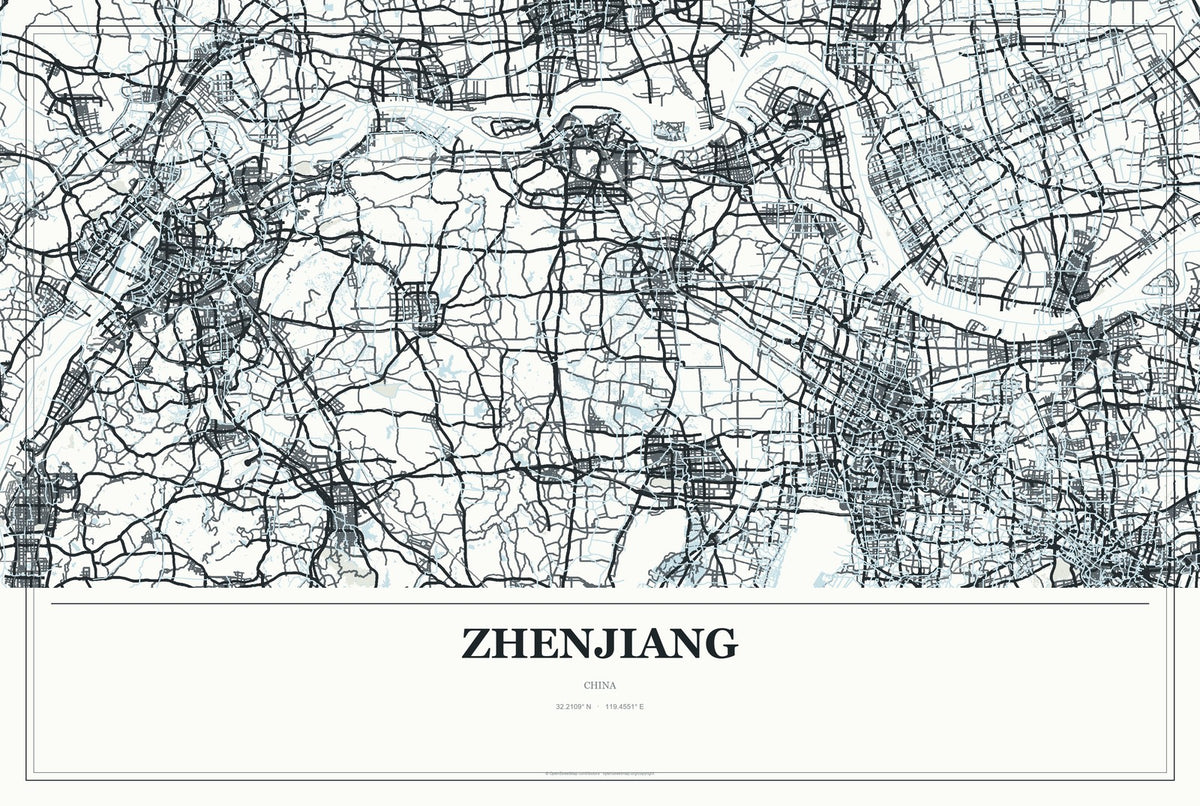 Zhenjiang, China City Map Aluminum Sign in Gallery Air style
