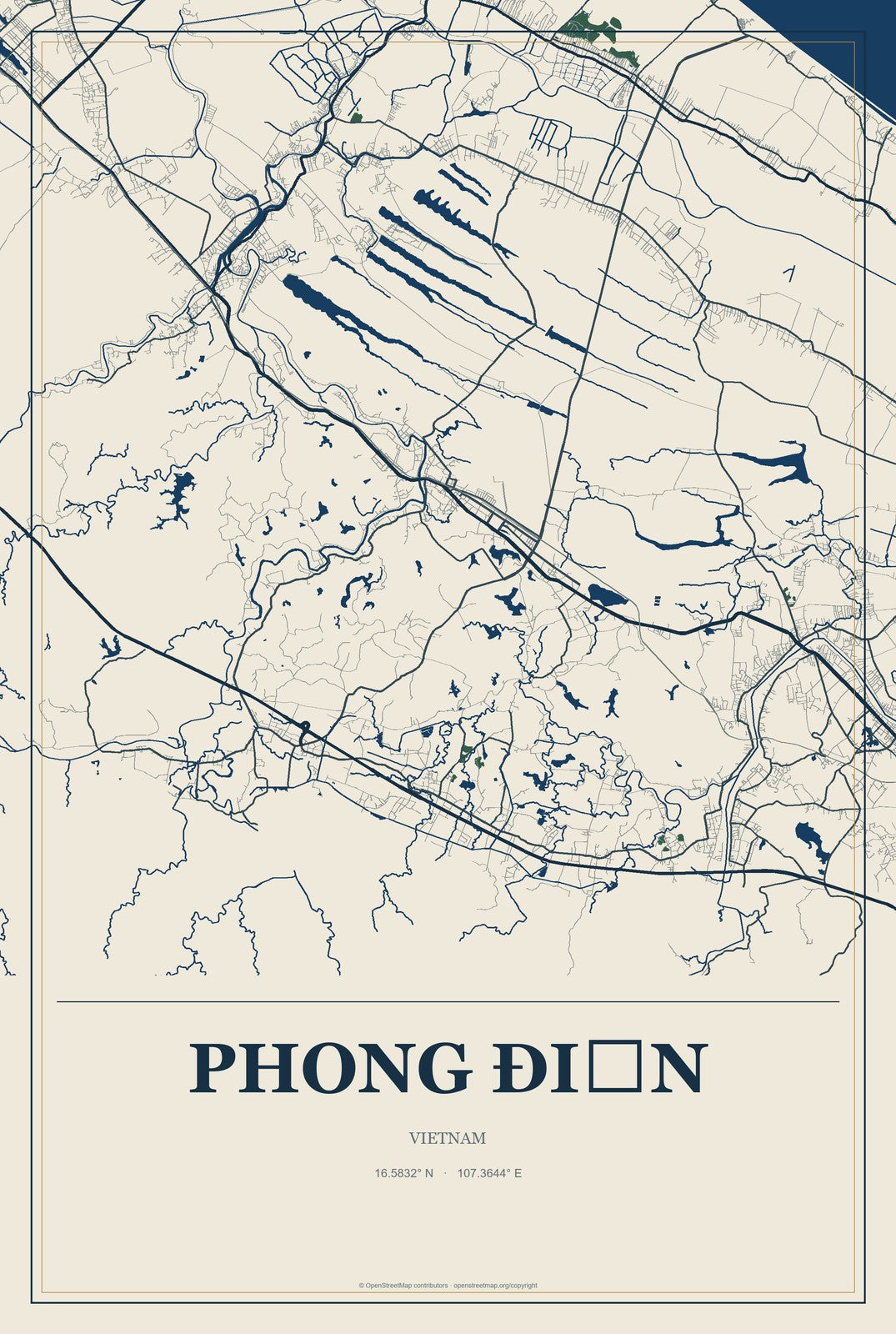 Phong Điền, Can Tho City, Vietnam City Map Aluminum Sign in Coastal Cutout style