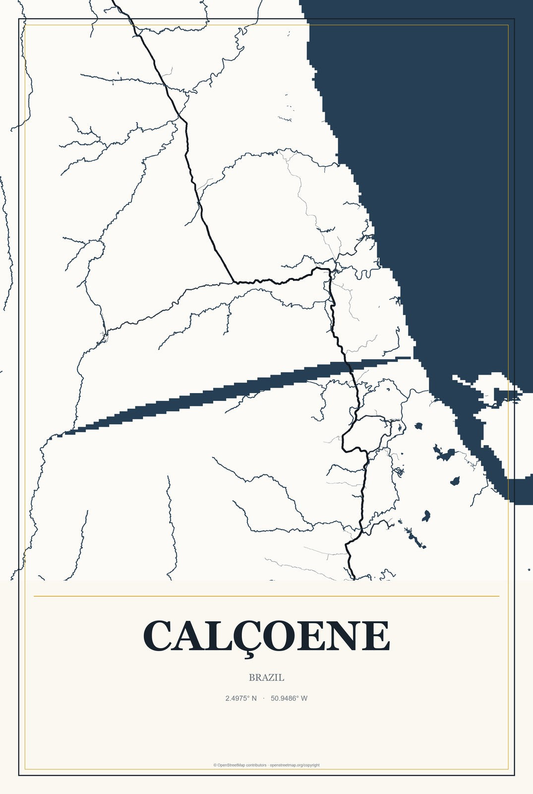 Calçoene, Brazil City Map Aluminum Sign in Citrine Modern style