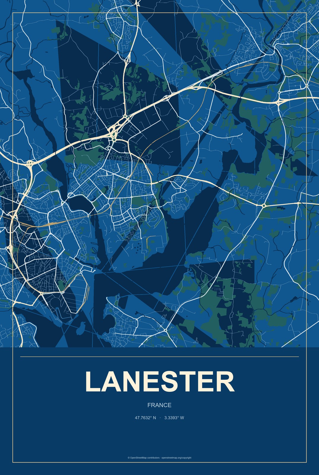 Lanester, France City Map Aluminum Sign in Harbor Cobalt style