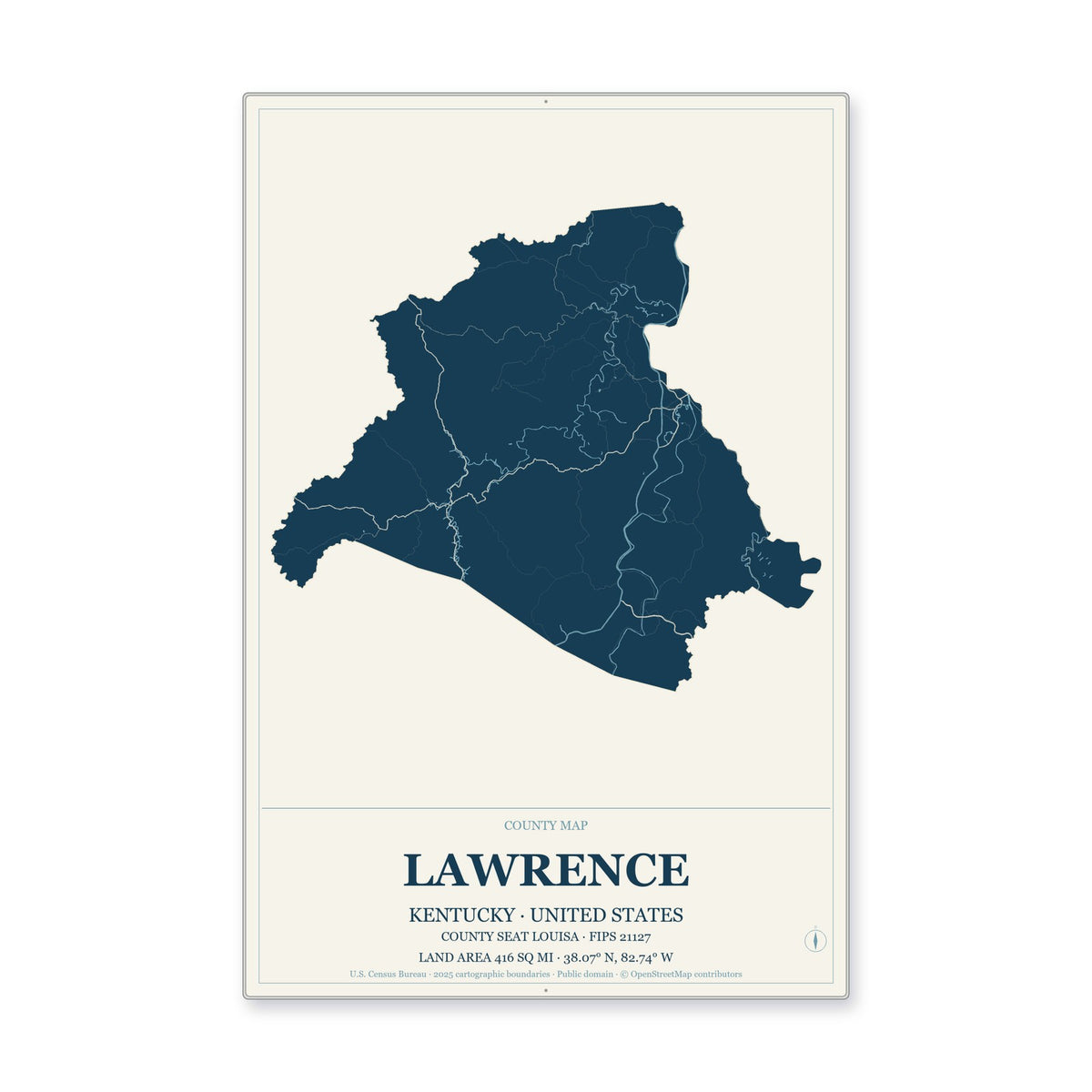 Lawrence County, Kentucky Map Aluminum Sign in Coastal Cutout style