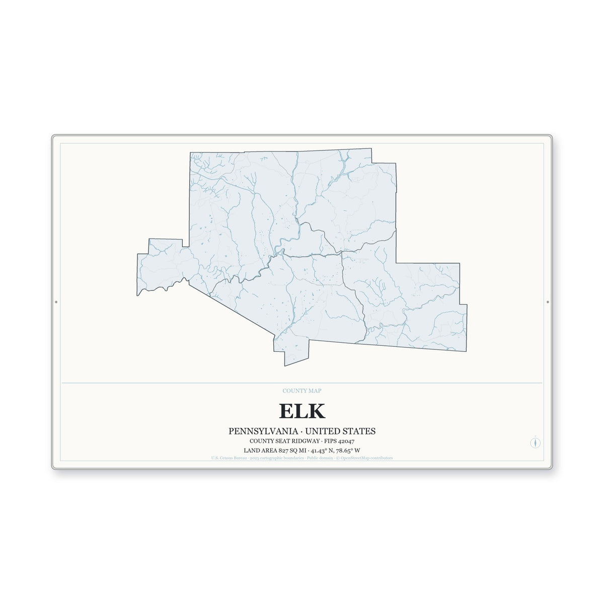Elk County, Pennsylvania Map Aluminum Sign in Gallery Air style