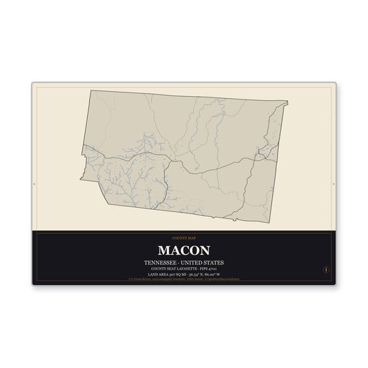 Macon County, Tennessee Map Aluminum Sign in Museum Plaque style
