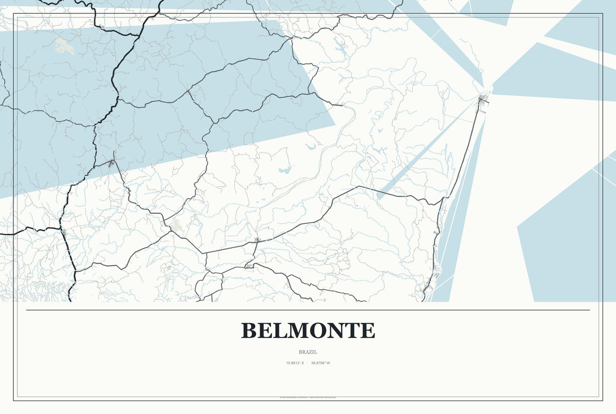 Belmonte, Brazil City Map Aluminum Sign in Gallery Air style