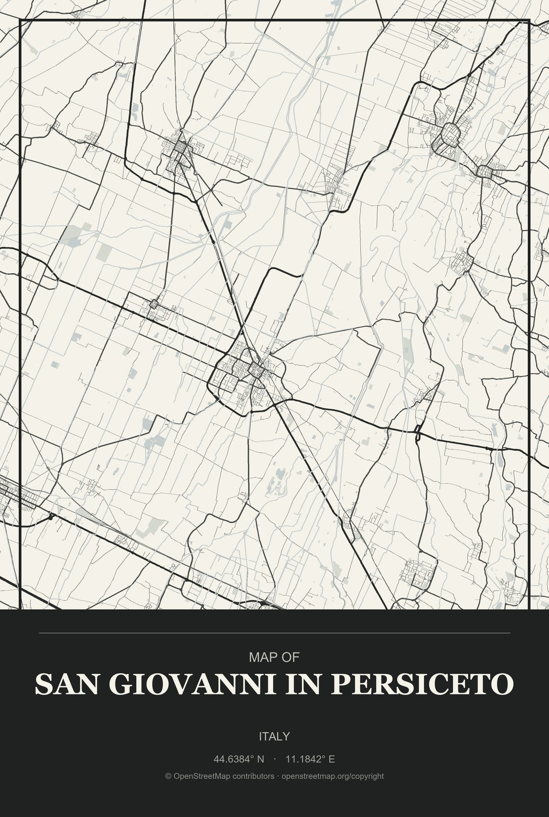 San Giovanni in Persiceto, Italy City Map Aluminum Sign in Museum Plaque style