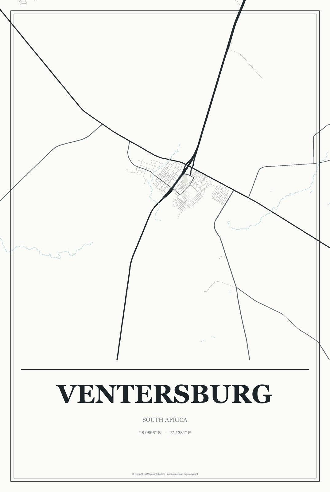 Ventersburg, South Africa City Map Aluminum Sign in Gallery Air style