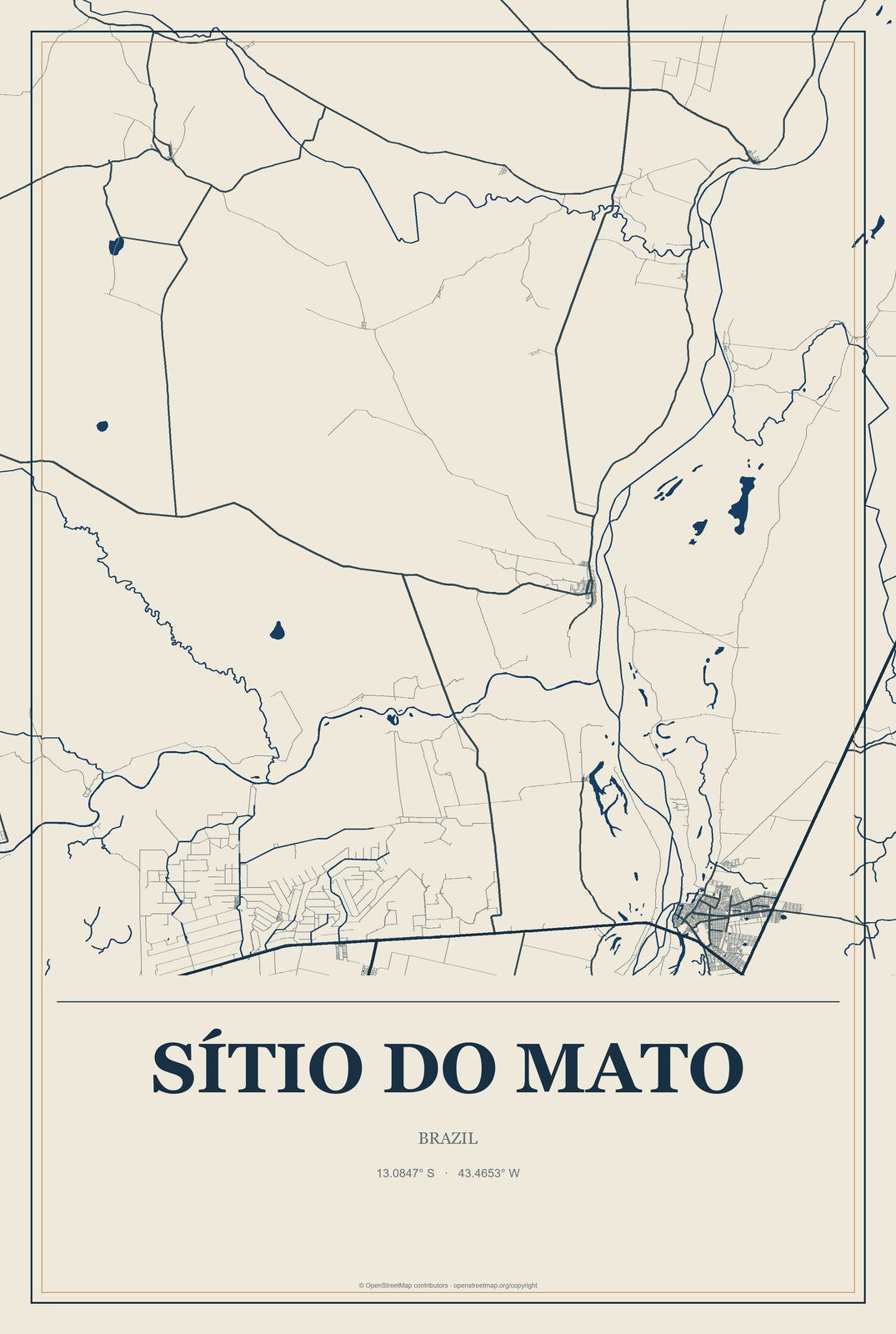 Sítio do Mato, Brazil City Map Aluminum Sign in Coastal Cutout style