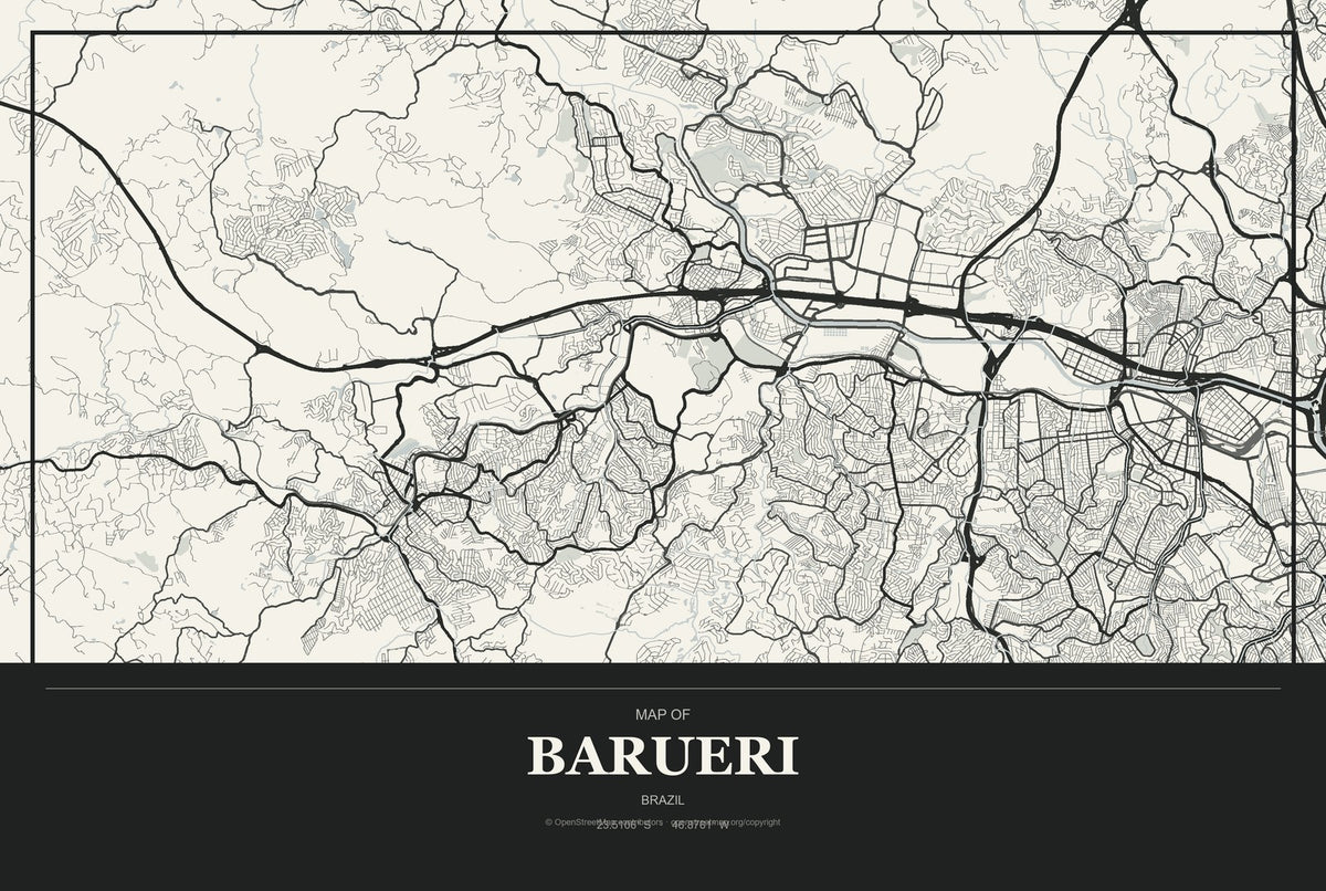 Barueri, Brazil City Map Aluminum Sign in Museum Plaque style