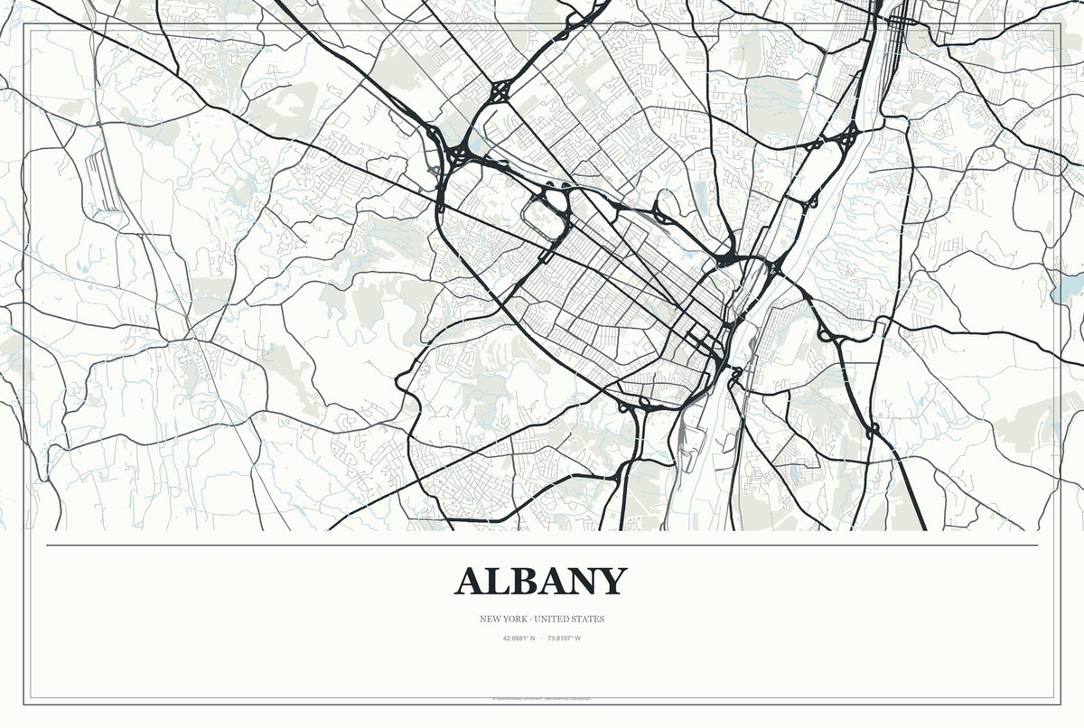 Albany, New York City Map Aluminum Sign in Gallery Air style