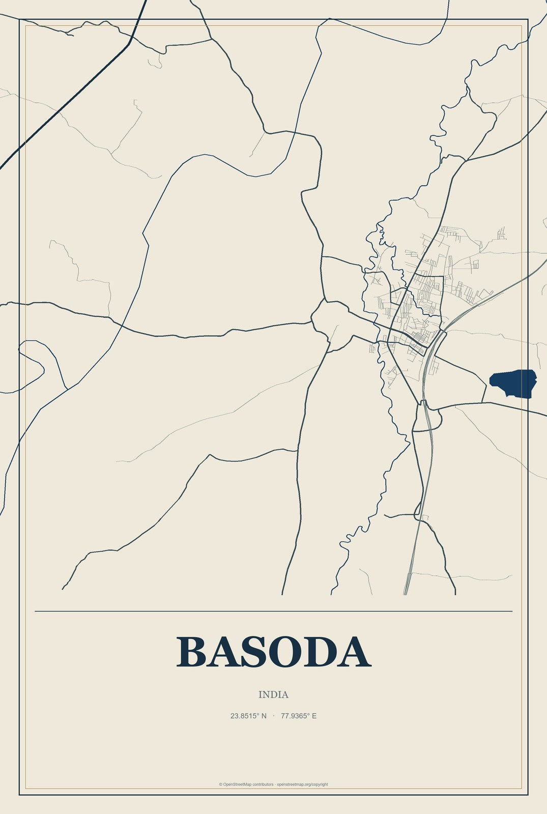 Basoda, India City Map Aluminum Sign in Coastal Cutout style