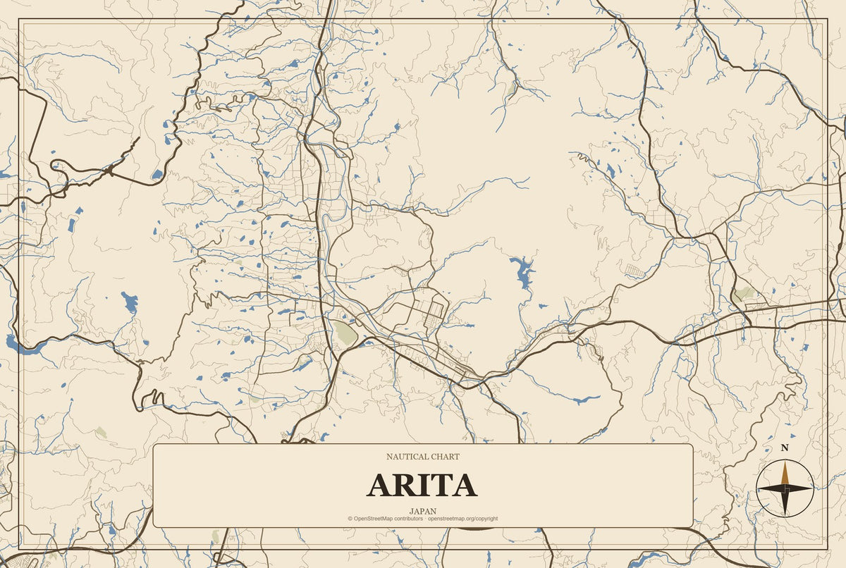 Arita, Japan City Map Aluminum Sign in Heritage Nautical style