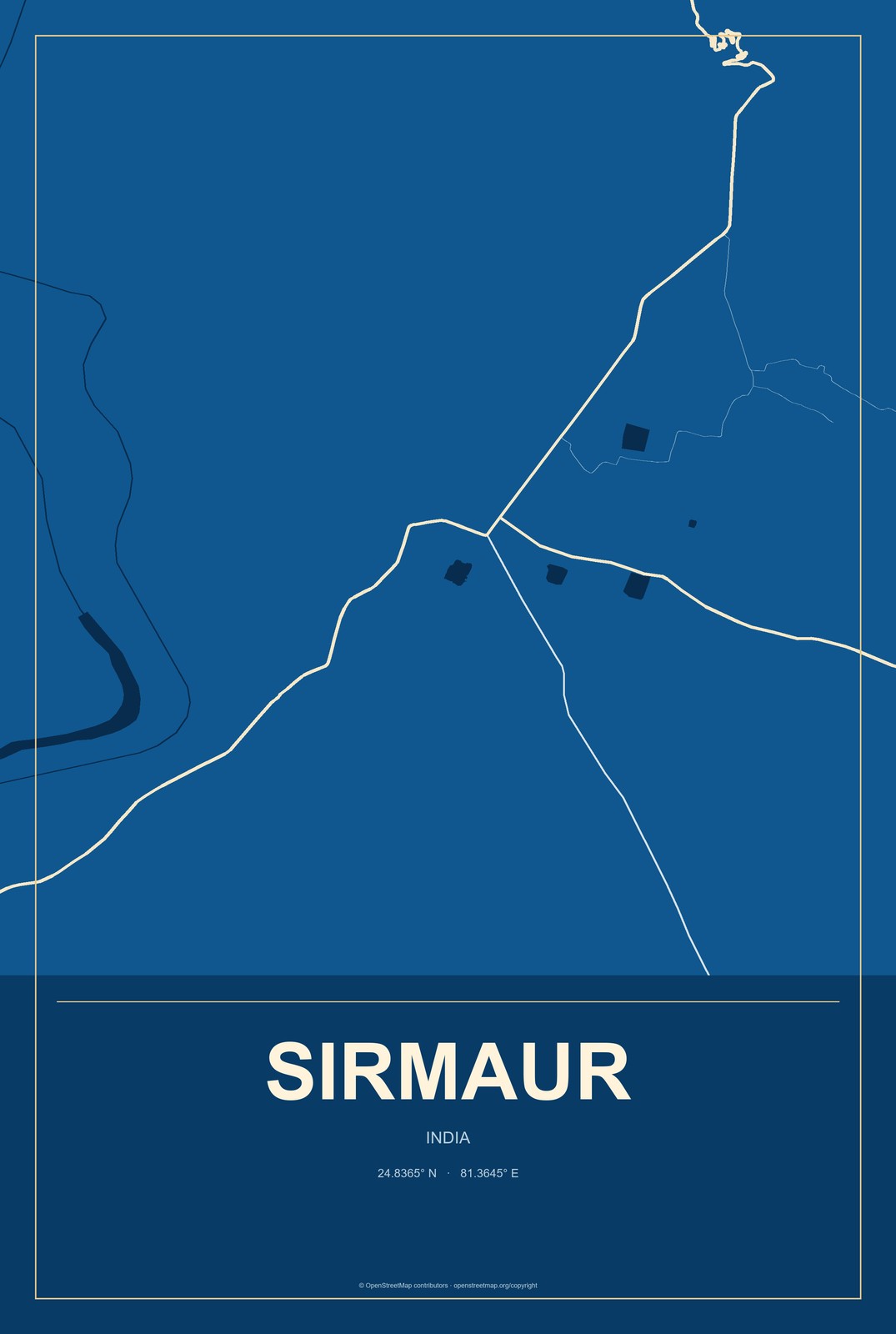 Sirmaur, India City Map Aluminum Sign in Harbor Cobalt style