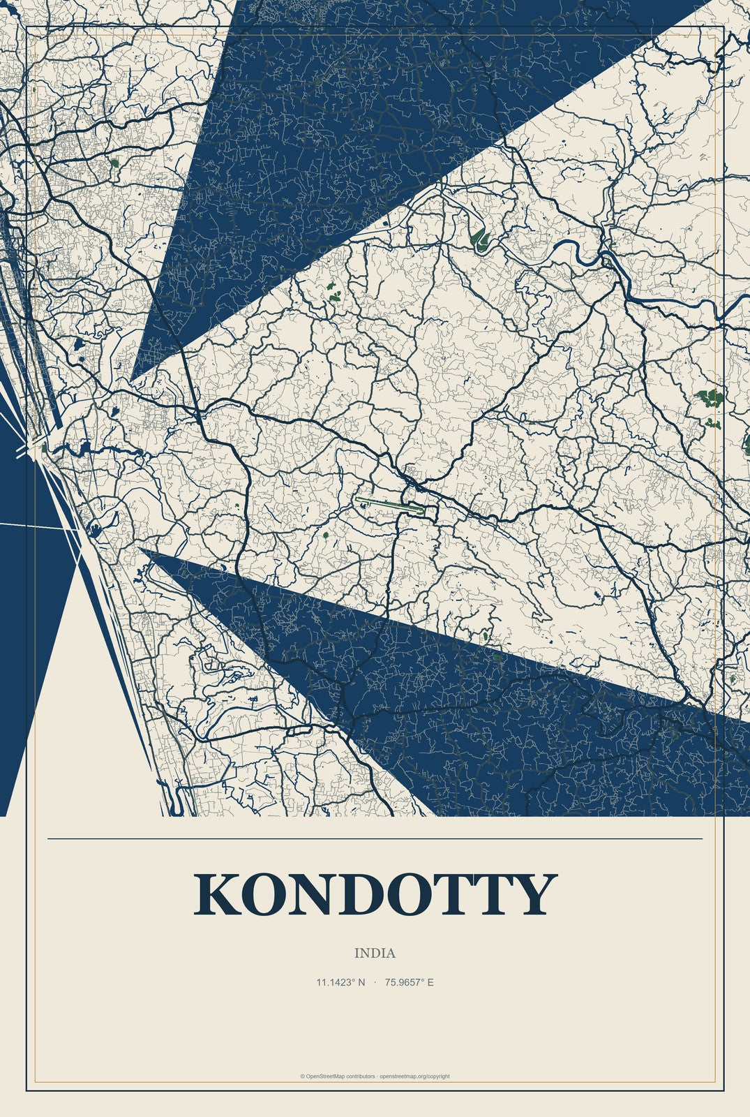 Kondotty, India City Map Aluminum Sign in Coastal Cutout style