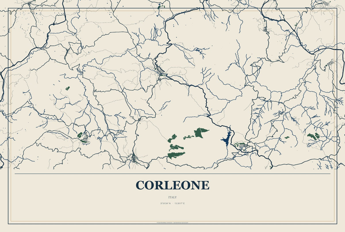 Corleone, Italy City Map Aluminum Sign in Coastal Cutout style
