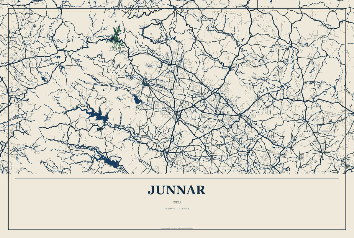 Junnar, India City Map Aluminum Sign in Coastal Cutout style