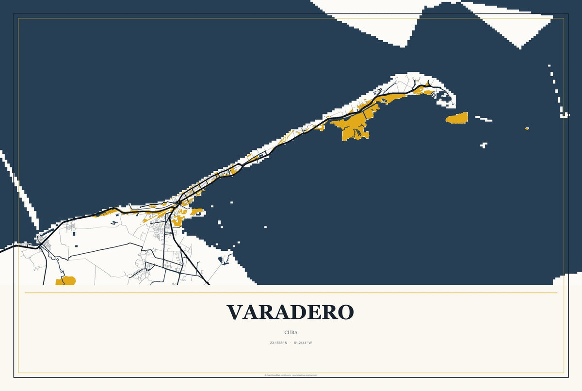 Varadero, Cuba City Map Aluminum Sign in Citrine Modern style