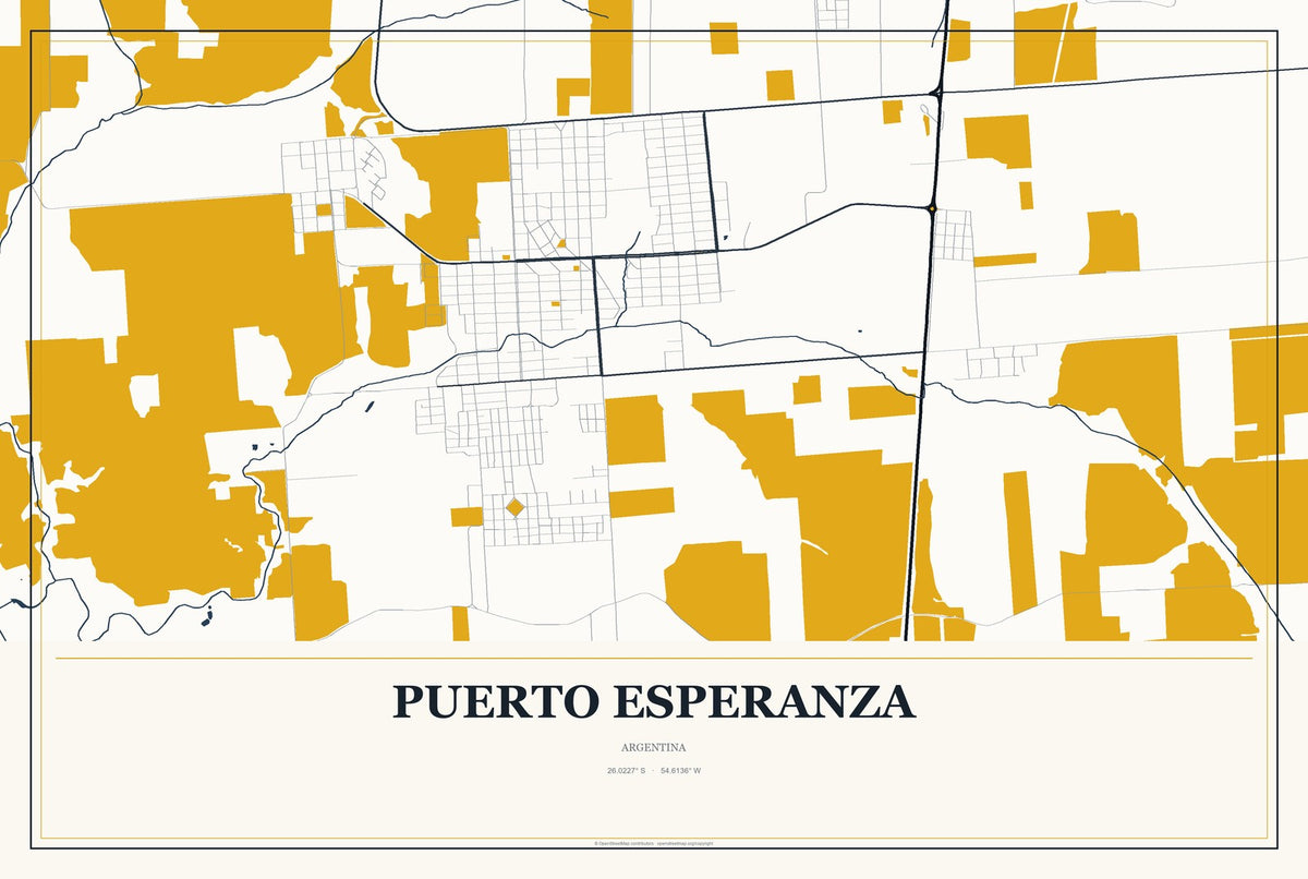 Puerto Esperanza, Argentina City Map Aluminum Sign in Citrine Modern style