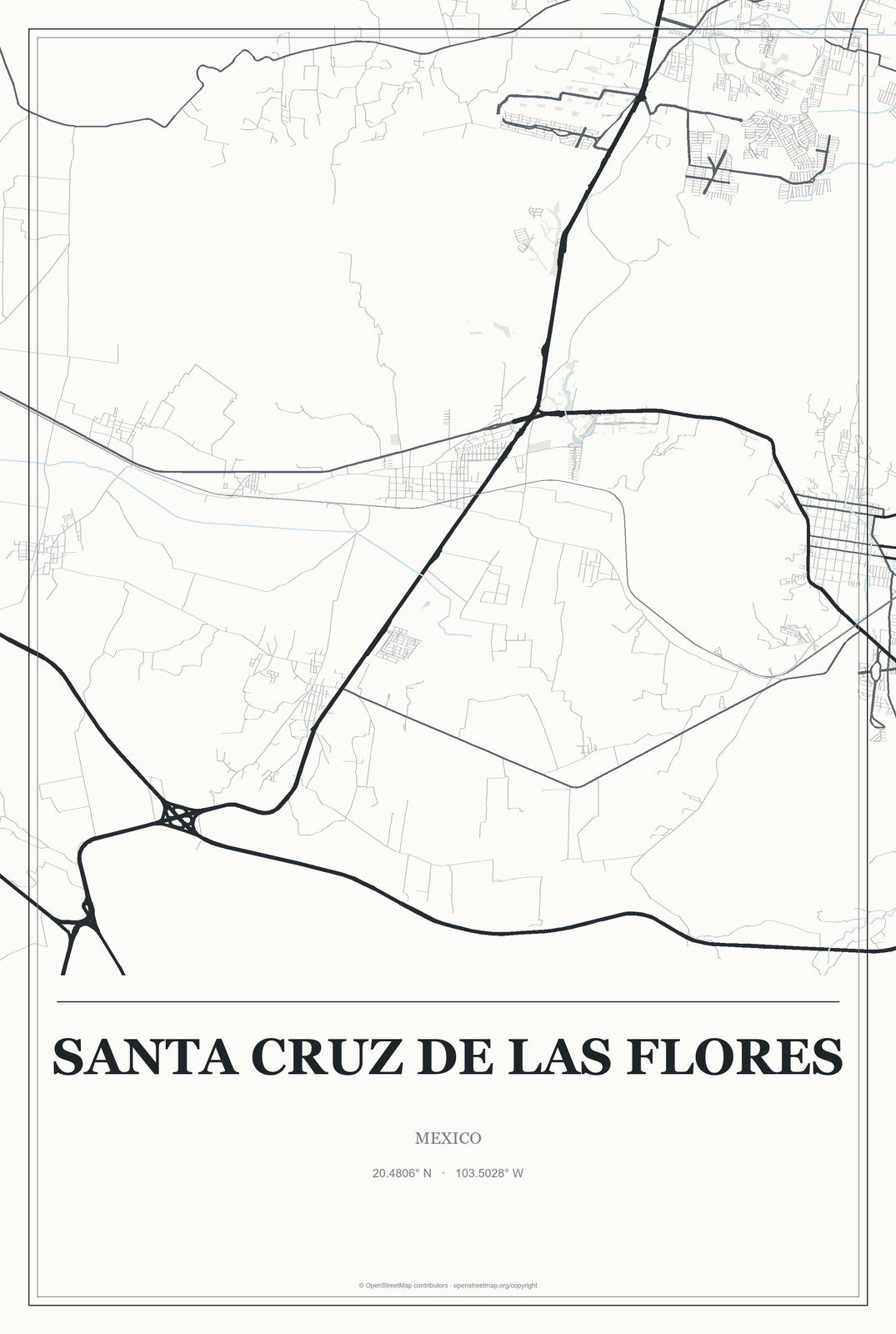 Santa Cruz de las Flores, Mexico City Map Aluminum Sign in Gallery Air style