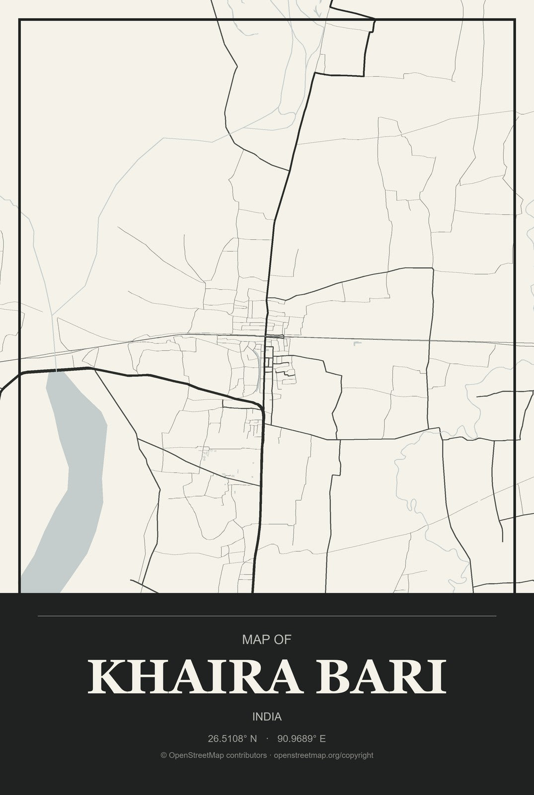Khaira Bari, India City Map Aluminum Sign in Museum Plaque style