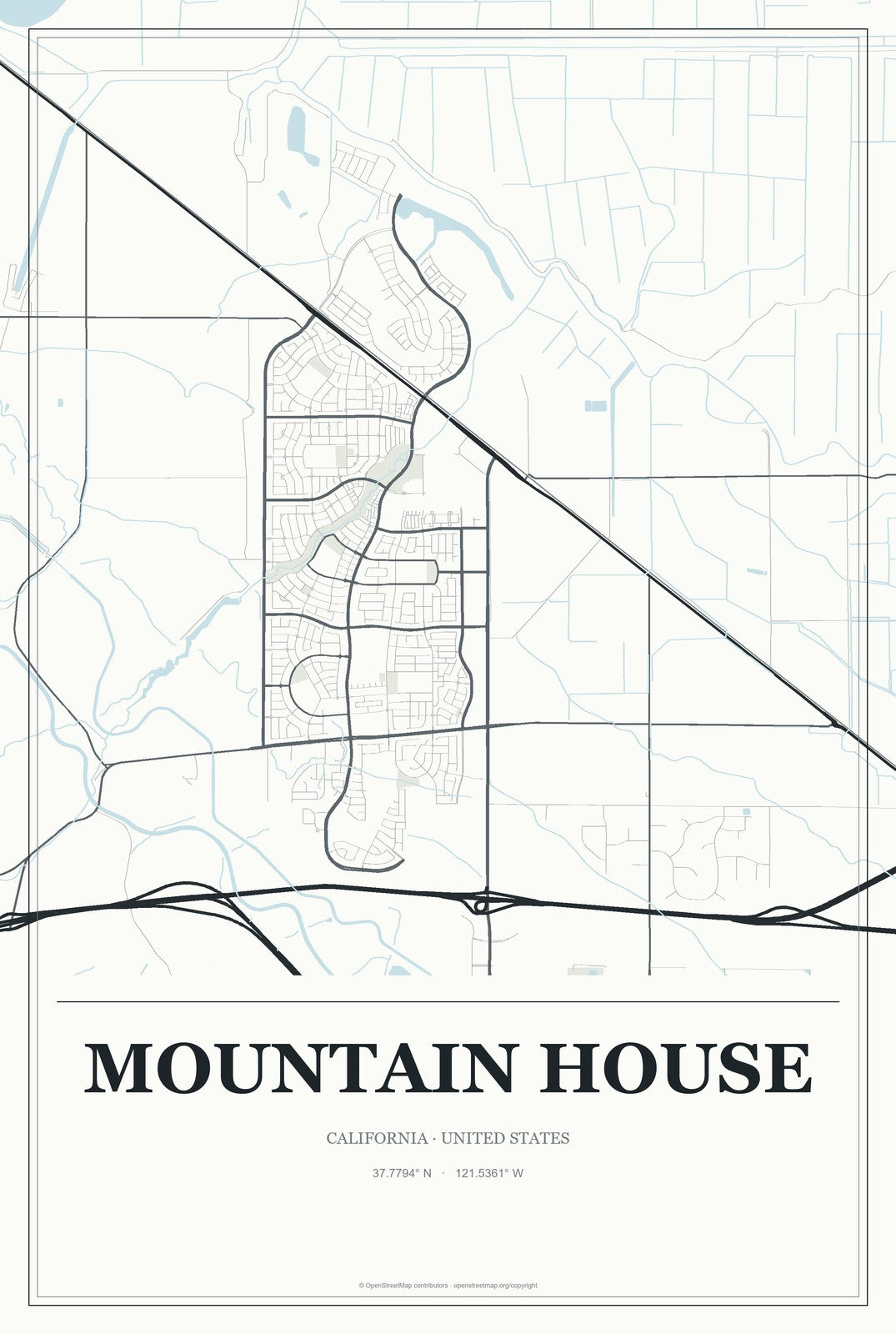Mountain House, California City Map Aluminum Sign in Gallery Air style