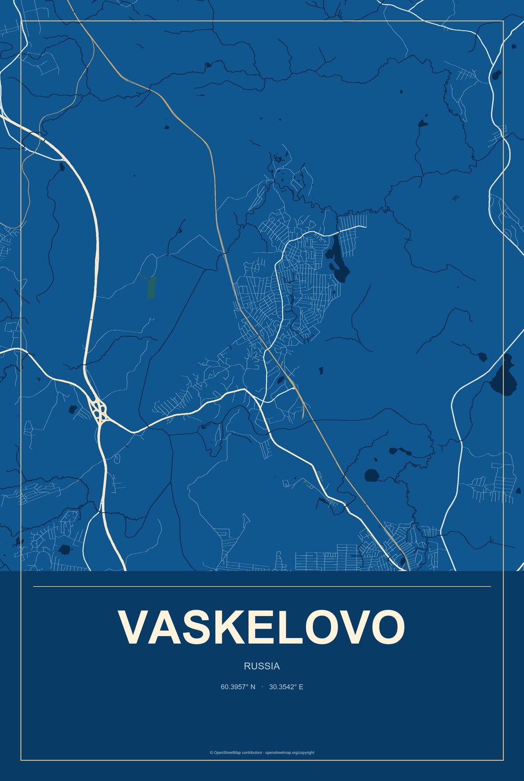 Vaskelovo, Russia City Map Aluminum Sign in Harbor Cobalt style