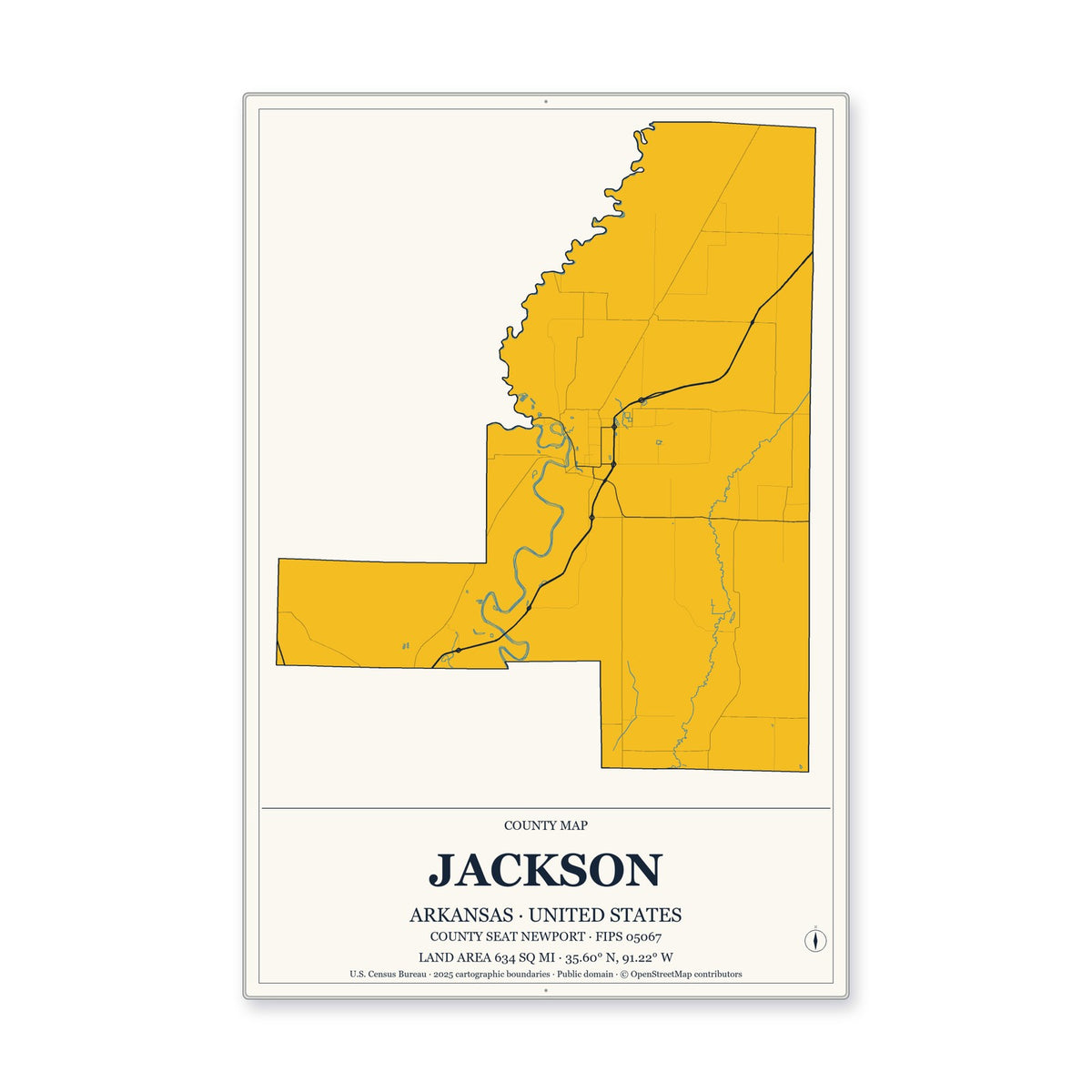 Jackson County, Arkansas Map Aluminum Sign in Citrine Modern style