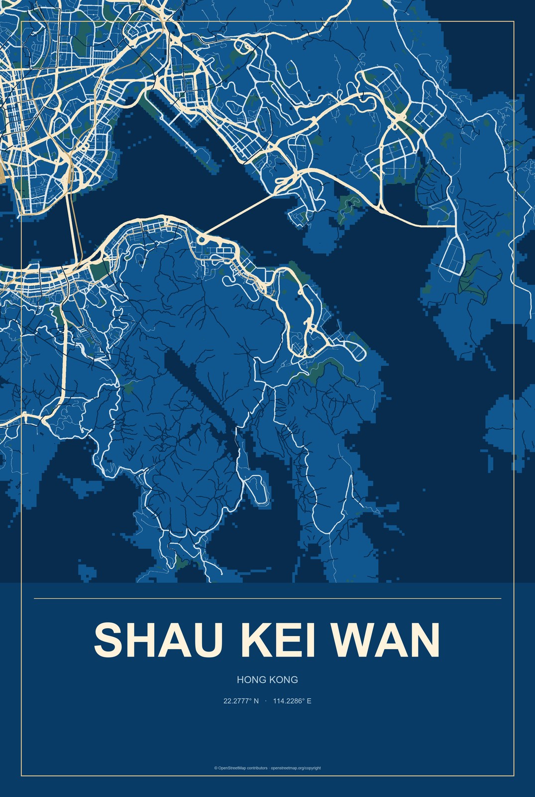 Shau Kei Wan, Hong Kong City Map Aluminum Sign in Harbor Cobalt style