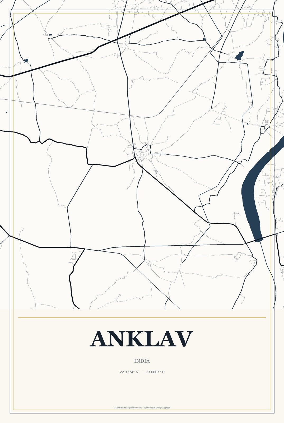 Anklav, India City Map Aluminum Sign in Citrine Modern style
