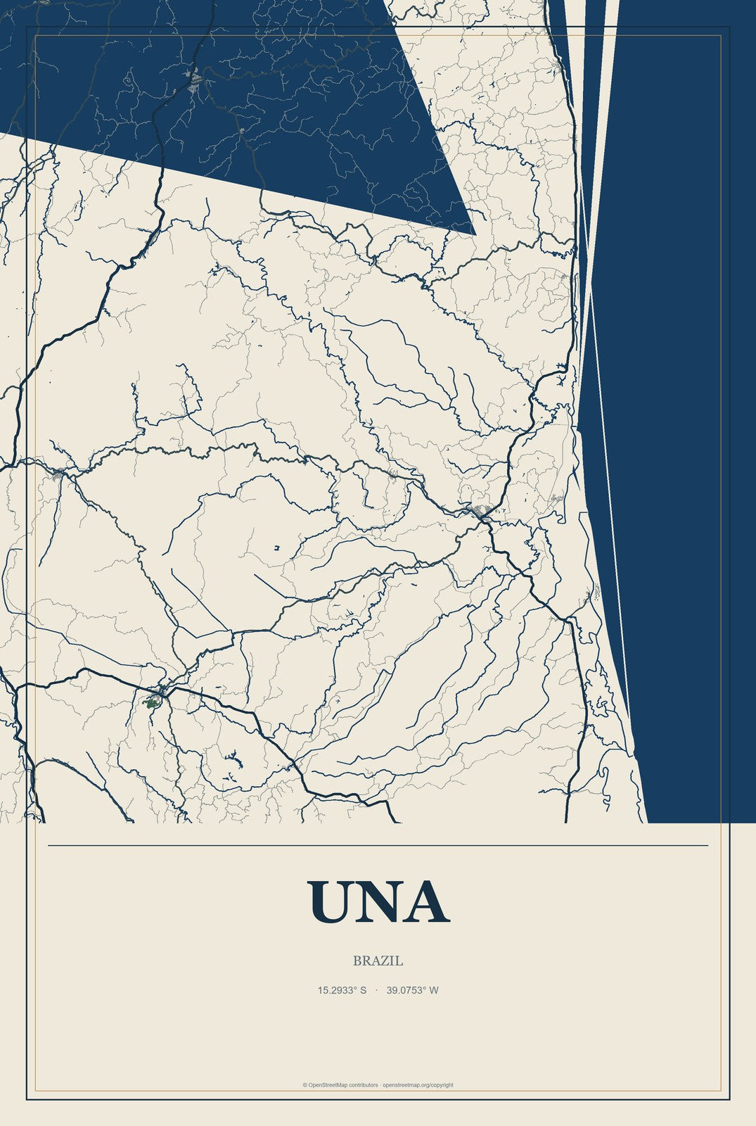 Una, Brazil City Map Aluminum Sign in Coastal Cutout style