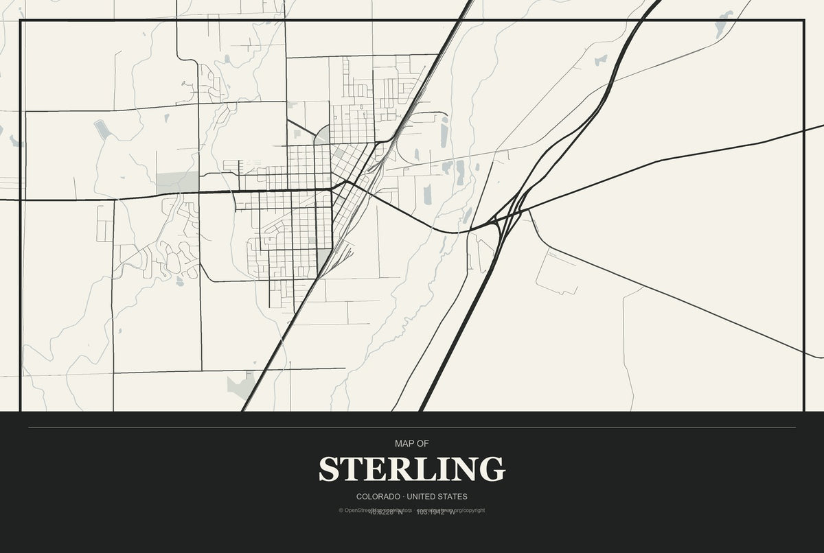 Sterling, Colorado City Map Aluminum Sign in Museum Plaque style