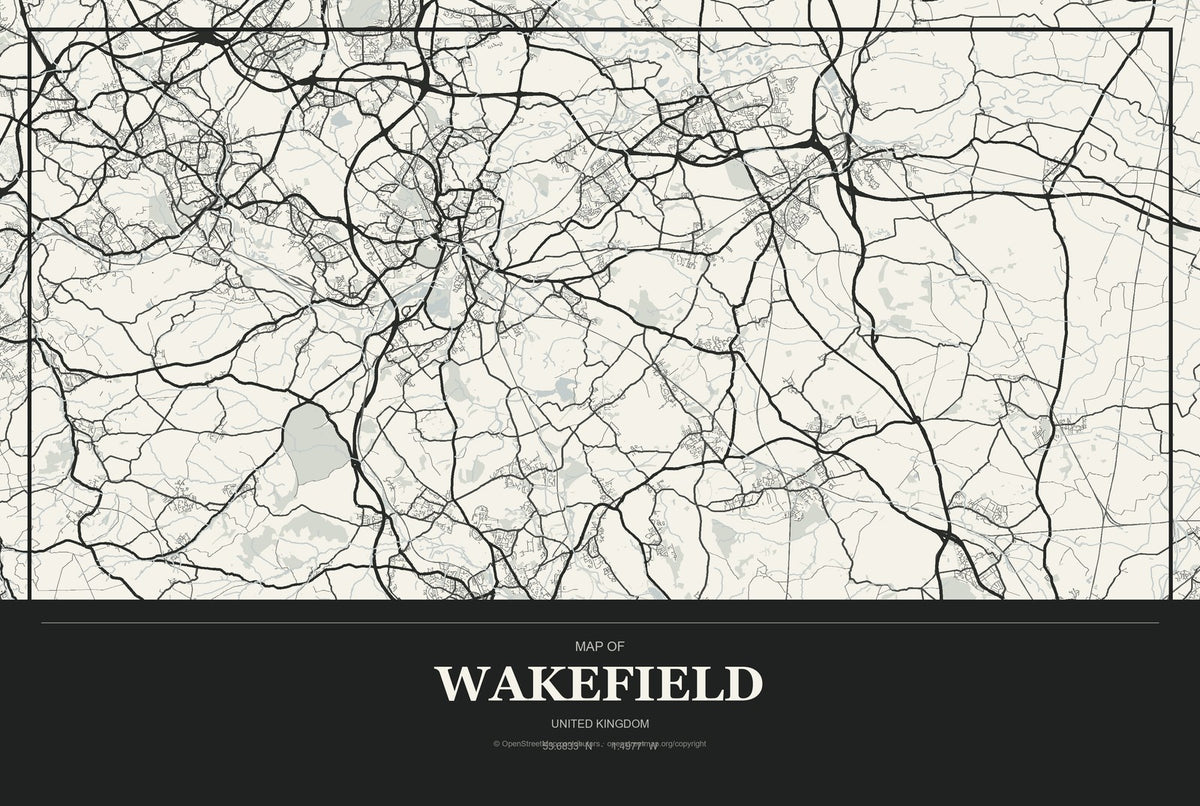 Wakefield, United Kingdom City Map Aluminum Sign in Museum Plaque style