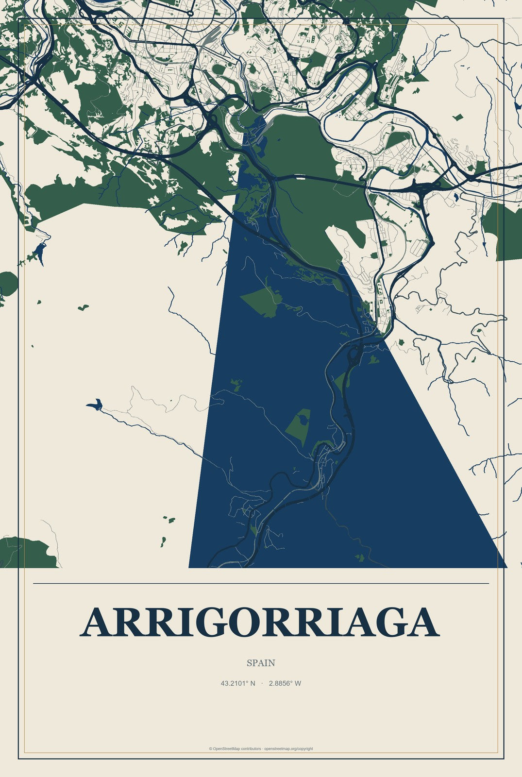 Arrigorriaga, Spain City Map Aluminum Sign in Coastal Cutout style