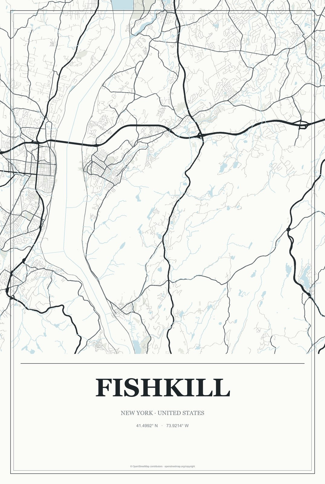 Fishkill, New York City Map Aluminum Sign in Gallery Air style