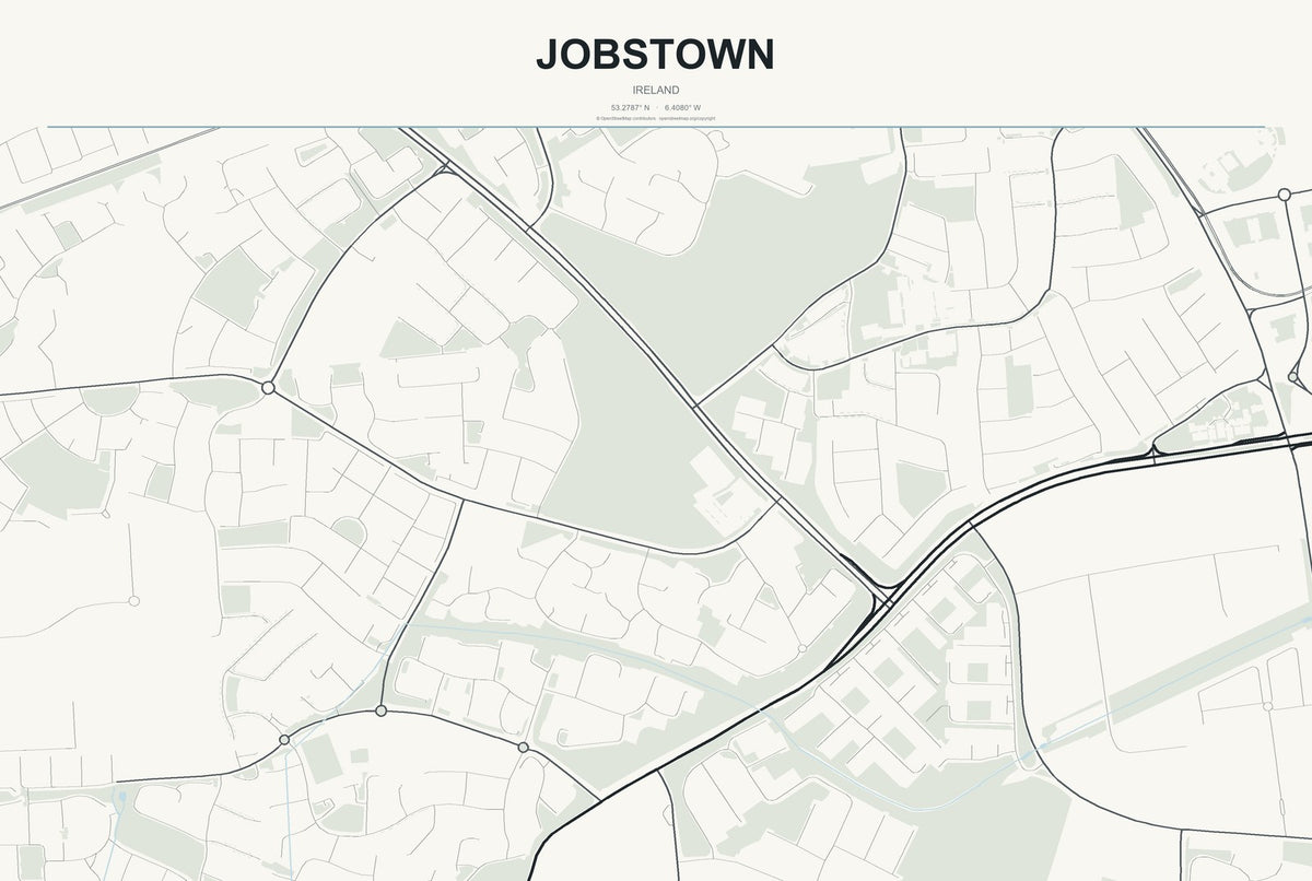 Jobstown, Ireland City Map Aluminum Sign in Headline Atlas style