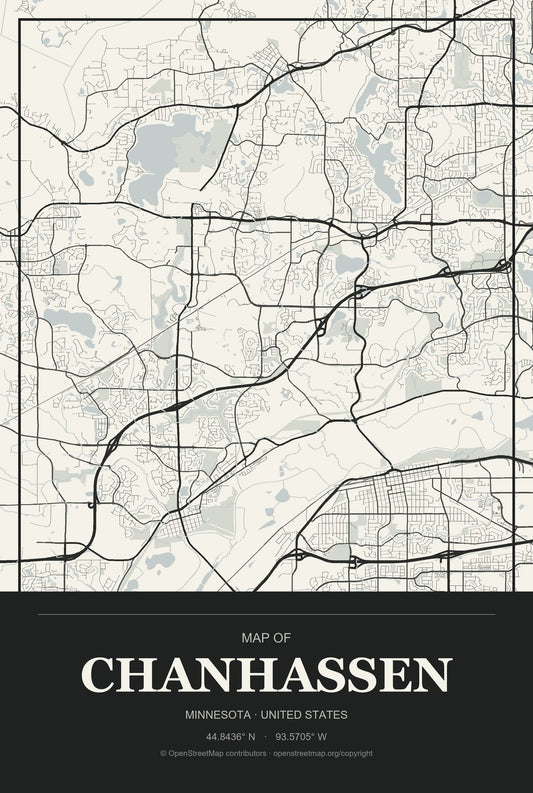 Chanhassen, Minnesota City Map Aluminum Sign in Museum Plaque style