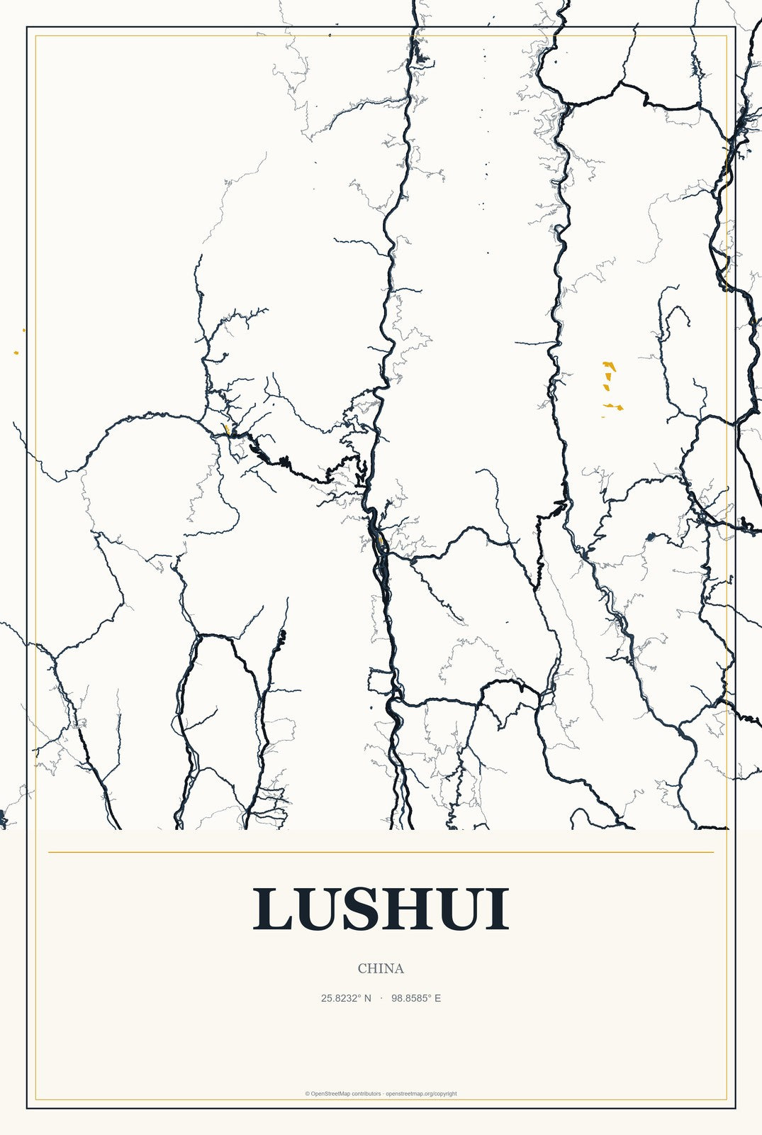 Lushui, China City Map Aluminum Sign in Citrine Modern style