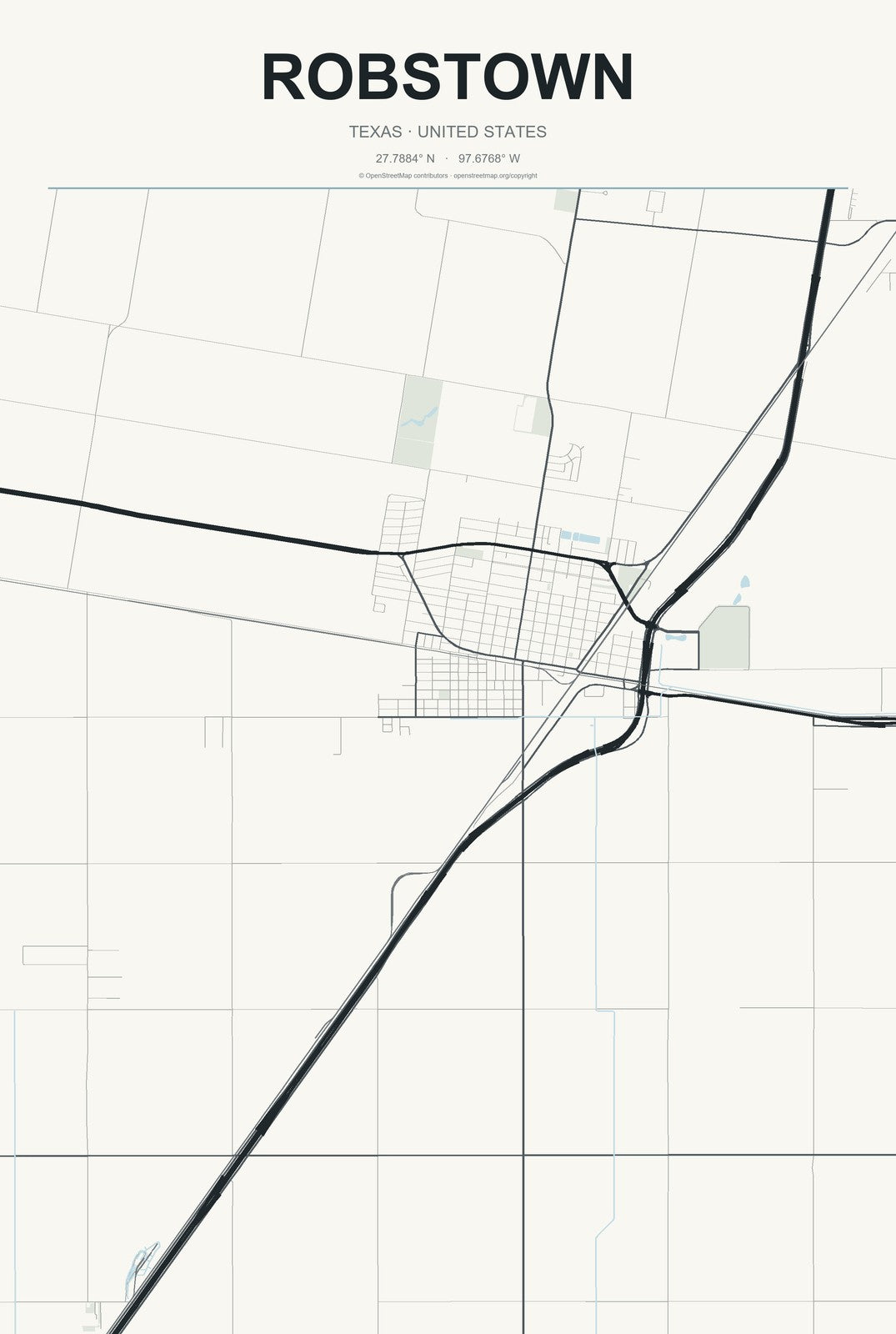 Robstown, Texas City Map Aluminum Sign in Headline Atlas style
