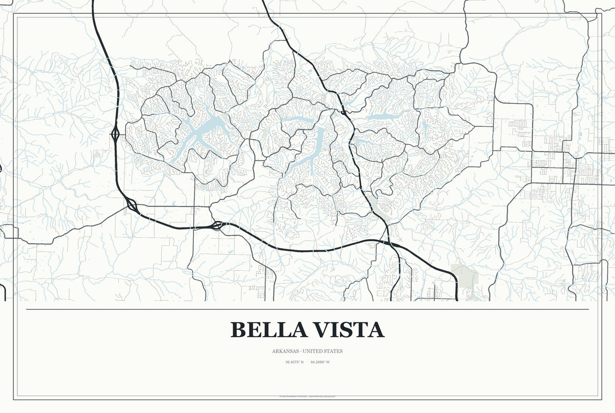 Bella Vista, Arkansas City Map Aluminum Sign in Gallery Air style