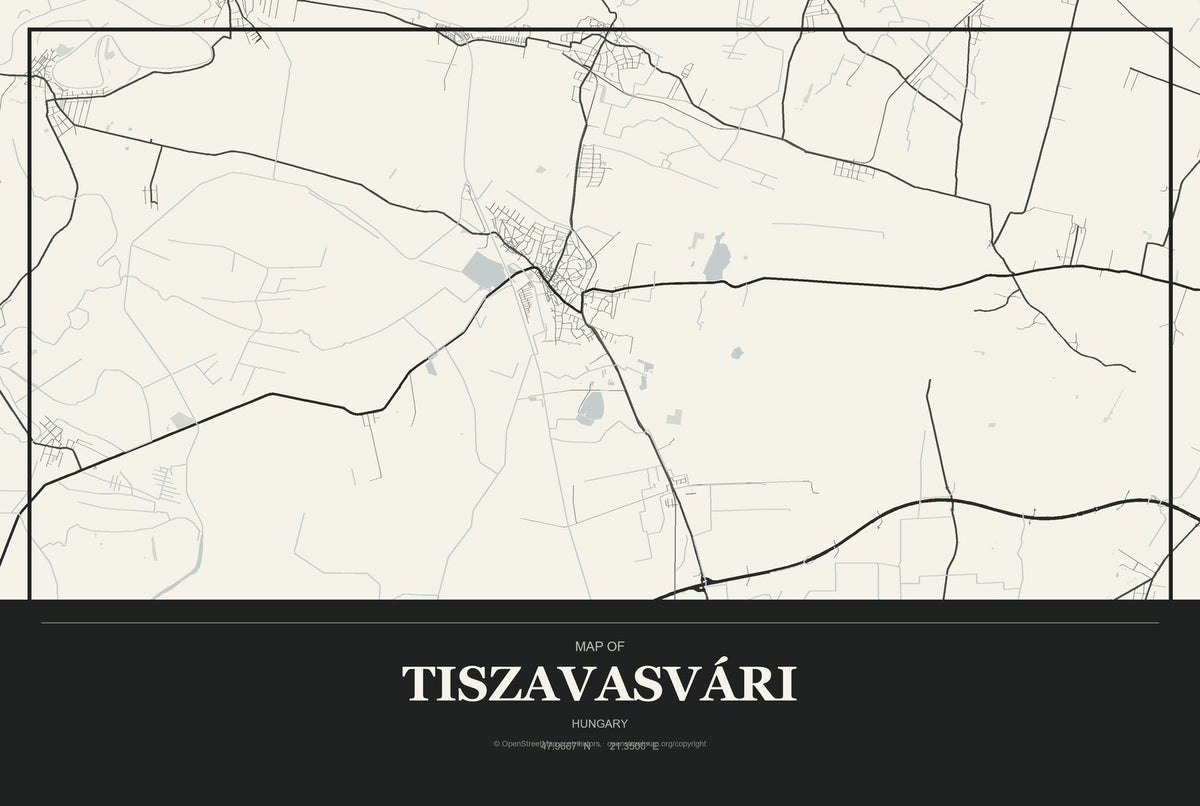 Tiszavasvári, Hungary City Map Aluminum Sign in Museum Plaque style
