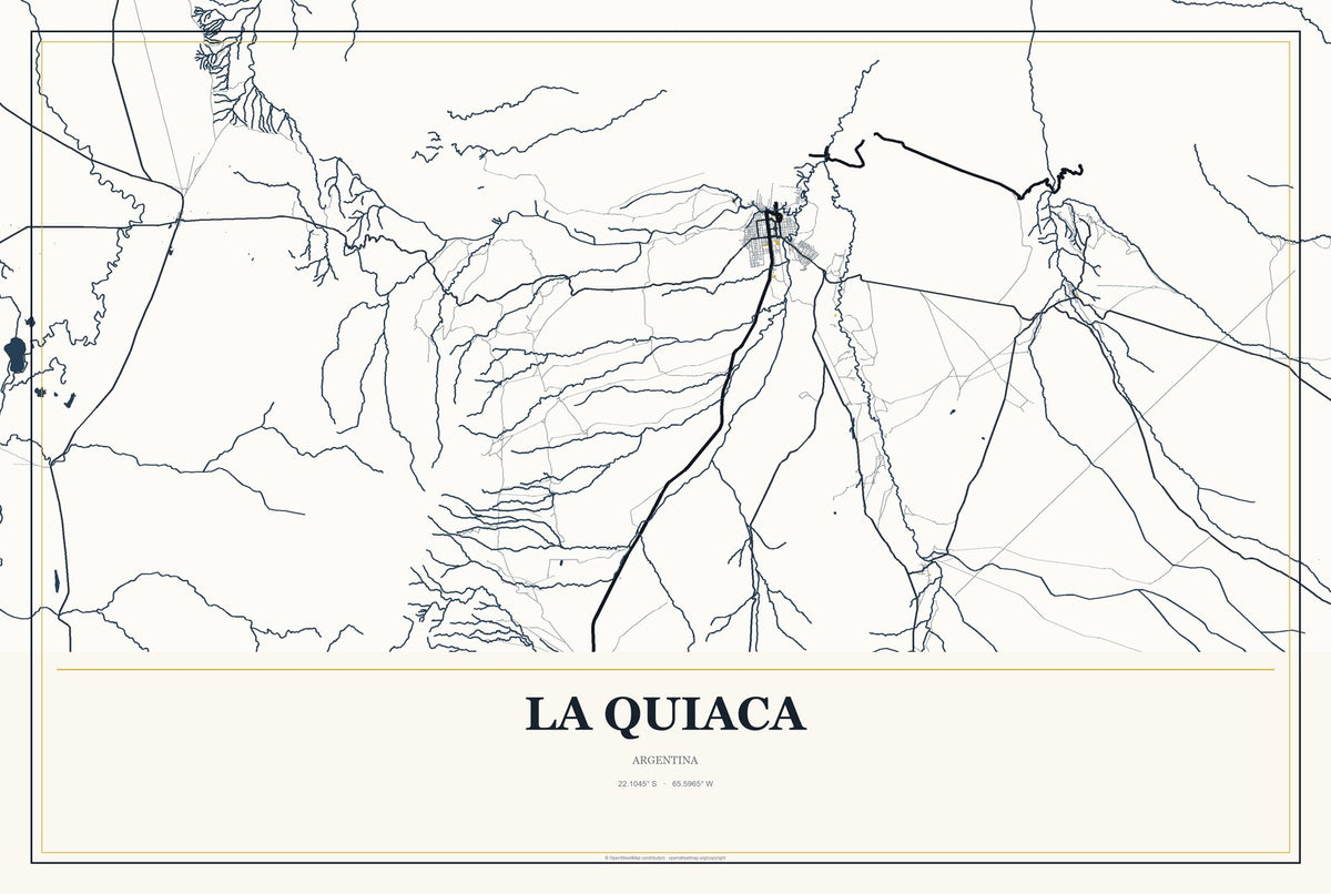 La Quiaca, Argentina City Map Aluminum Sign in Citrine Modern style