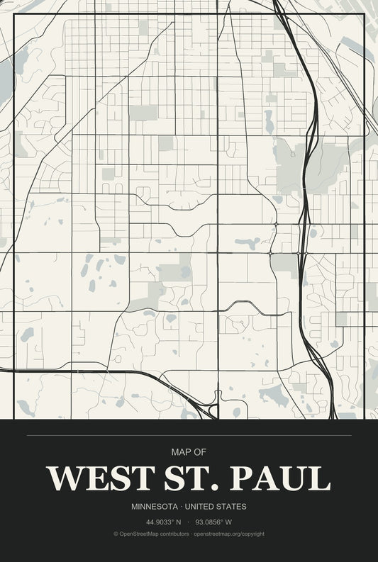 West St. Paul, Minnesota City Map Aluminum Sign in Museum Plaque style