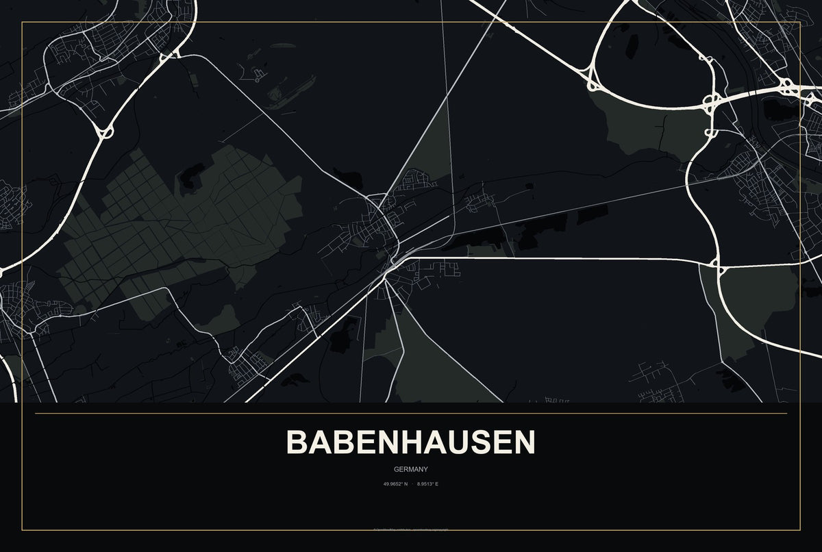 Babenhausen, Germany City Map Aluminum Sign in Metropolitan Noir style